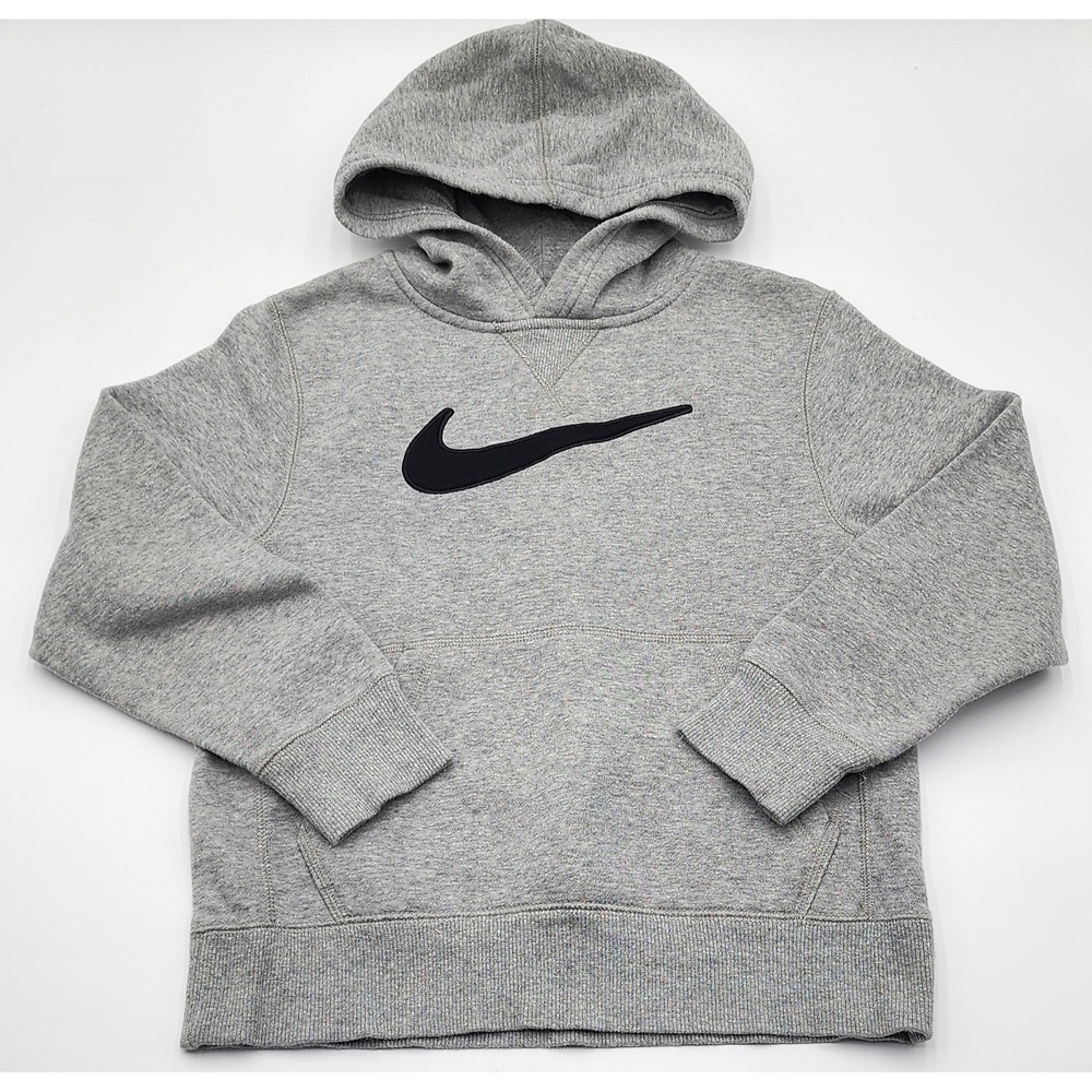 Nike Hoodie Kids Size S Gray Pullover Embroidered Swoosh Logo Fleece EXC
